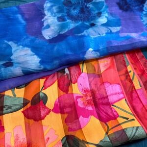 Vintage Floral Sheer Scarf Lot of 2 Blue Purple‎ Poppy Pink Wild Rose Oblong